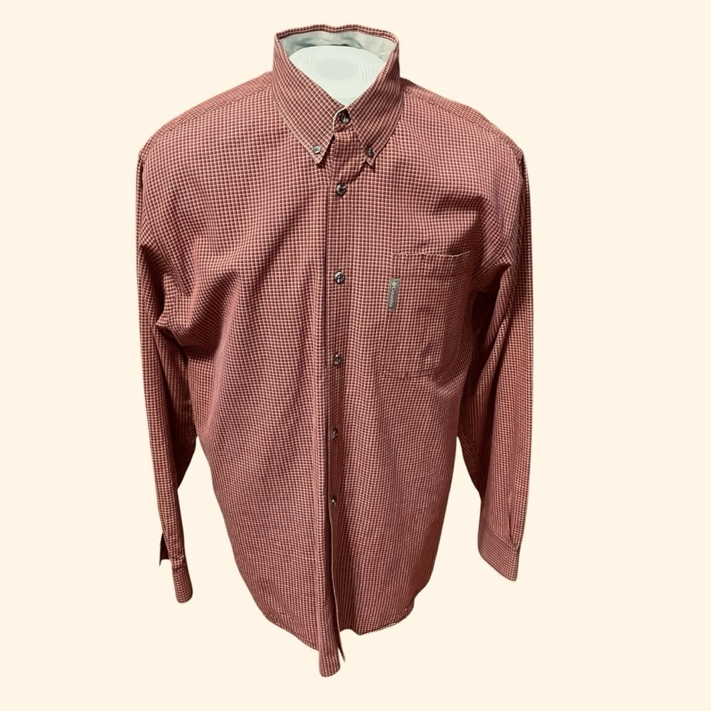 Columbia Sportswear Men's Button Down Long Sleeve Red Tan Check Shirt L